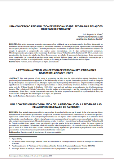 Uma concepção psicanalítica de personalidade: teoria das relações objetais de Fairbairn