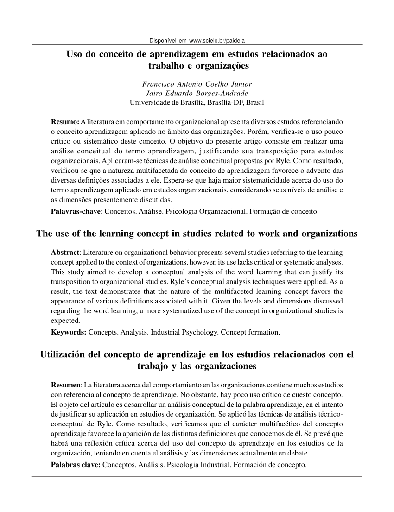 Uso do conceito de aprendizagem em estudos relacionados ao trabalho e organizações