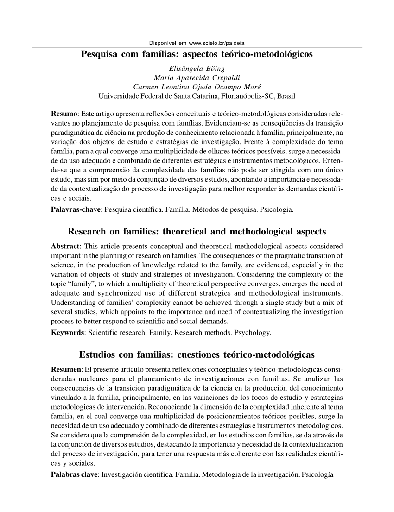 Pesquisa com famílias: aspectos teórico-metodológicos