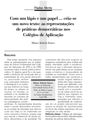 Com um lápis e um papel ... cria-se um novo texto: as representações de práticas democráticas nos colégios de aplicação