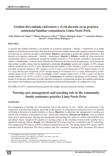 Gestión del cuidado enfermero y el rol docente en la práctica asistencial familiar comunitaria Lima-Norte Perú