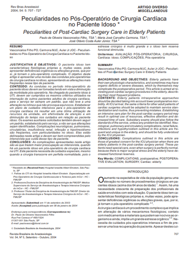 Peculiaridades no pós-operatório de cirurgia cardíaca no paciente idoso