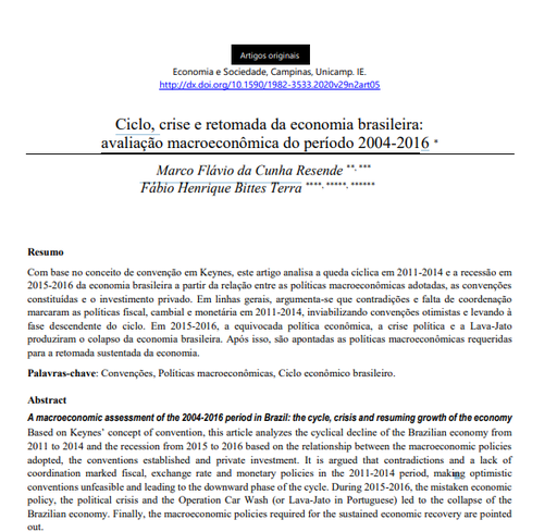 Ciclo, crise e retomada da economia brasileira: avaliação macroeconômica do período 2004-2016