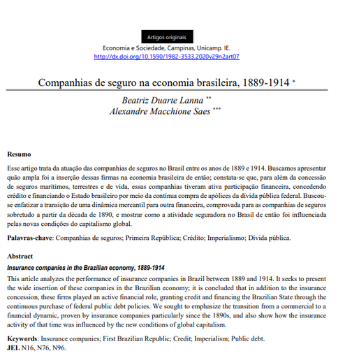 Companhias de seguro na economia brasileira, 1889-1914