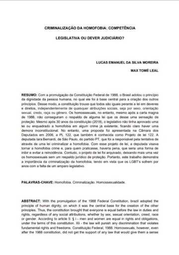 Criminalização da homofobia: competência legislativa ou dever judiciário?