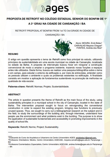 Proposta de retrofit no colégio estadual Senhor do Bonfim de 1° a 3° grau na cidade de Cansanção / BA