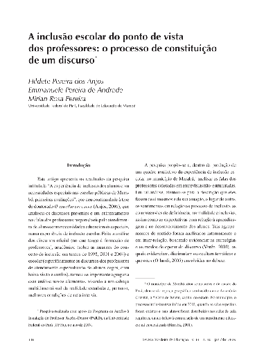 A inclusão escolar do ponto de vista dos professores: o processo de constituição de um discurso