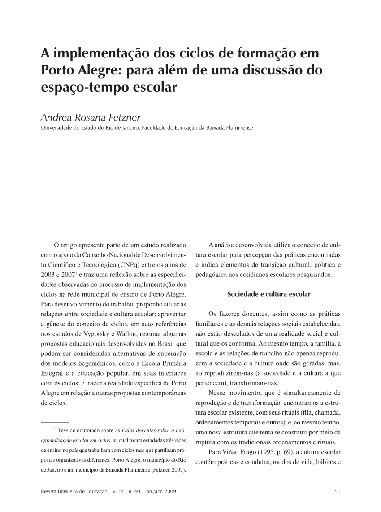 A implementação dos ciclos de formação em Porto Alegre: para além de uma discussão do espaço-tempo escolar