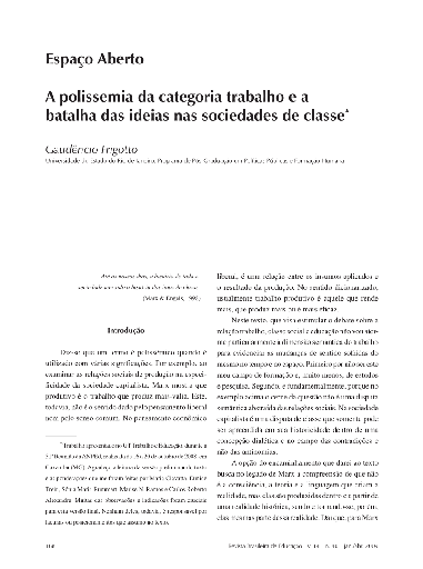 A polissemia da categoria trabalho e a batalha das ideias nas sociedades de classe