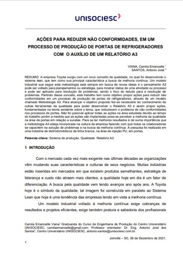 Ações para reduzir não conformidades em um processo de produção de portas de refrigeradores com o auxílio de um relatório A3