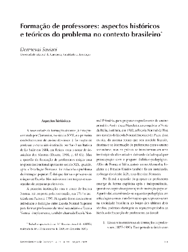 Formação de professores: aspectos históricos e teóricos do problema no contexto brasileiro