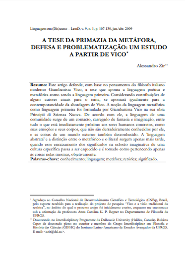 A tese da primazia da metáfora, defesa e problematização: um estudo a partir de Vico