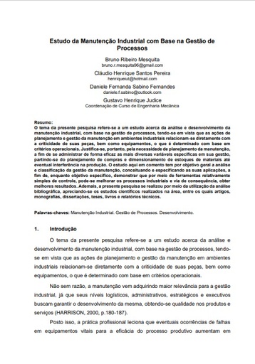 Estudo da Manutenção Industrial com Base na Gestão de Processos