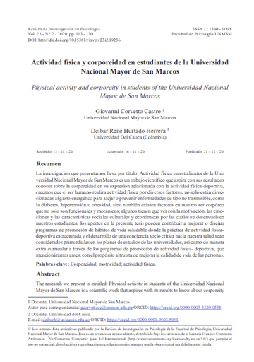 Actividad física y corporeidad en estudiantes de la Universidad Nacional Mayor de San Marcos