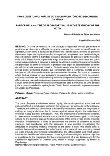 Crime de estupro: análise do valor probatório no depoimento da vítima
