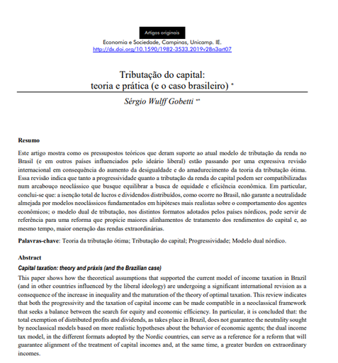 Tributação do capital: teoria e prática (e o caso brasileiro)