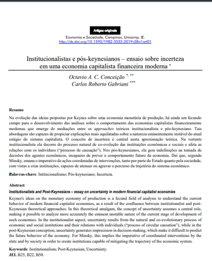 Institucionalistas e pós-keynesianos – ensaio sobre incerteza em uma economia capitalista financeira moderna