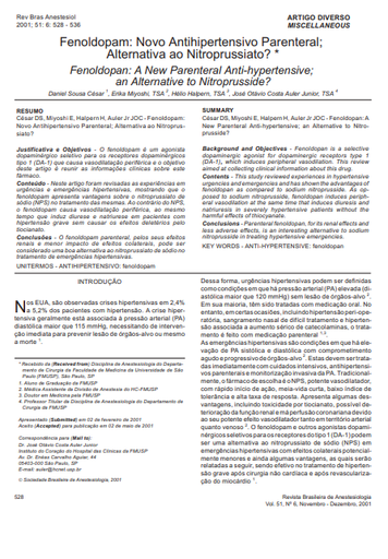 Fenoldopam: novo antihipertensivo parenteral; alternativa ao nitroprussiato
