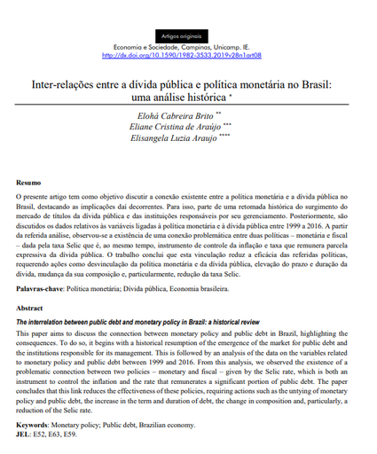 Inter-relações entre a dívida pública e política monetária no Brasil: uma análise histórica