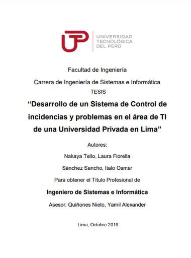 Desarrollo de un sistema de control de incidencias y problemas en el área de TI de una universidad privada en Lima