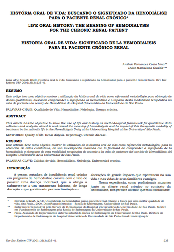 História oral de vida: buscando o significado da hemodiálise para o paciente renal crônico
