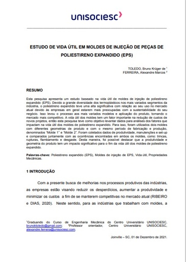 Estudo de vida útil em moldes de injeção de peças de poliestireno expandido (EPS)