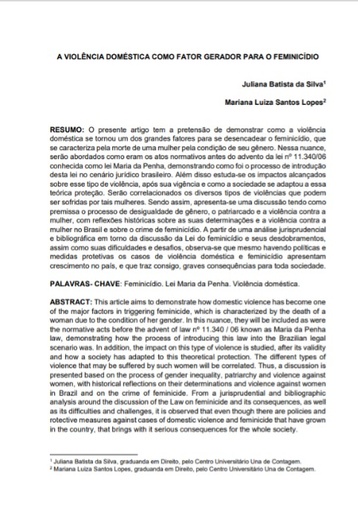 A violência doméstica como fator gerador para o feminicídio