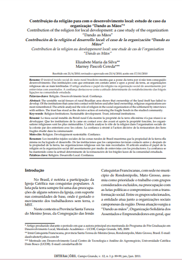 Contribuição da religião para com o desenvolvimento local: estudo de caso da organização &quot;Dando as Mãos&quot;