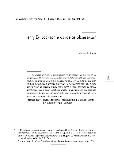 Henry Ey, Jackson e as ideias obsessivas