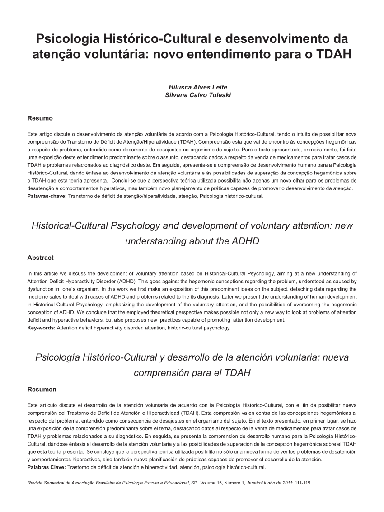 Psicologia Histórico-Cultural e desenvolvimento da atenção voluntária: novo entendimento para o TDAH