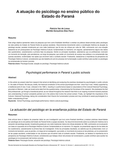 A atuação do psicólogo no ensino público do Estado do Paraná