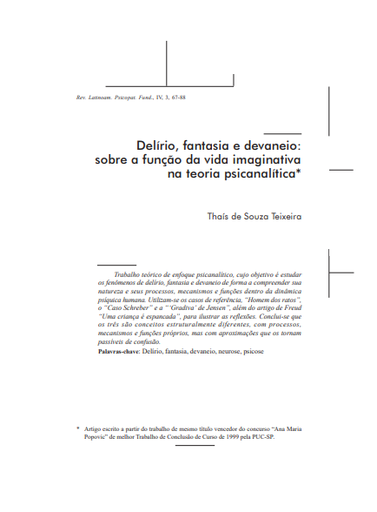 Delírio, fantasia e devaneio: sobre a função da vida imaginativa na teoria psicanalítica