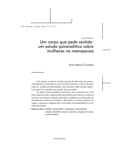 Um corpo que pede sentido: um estudo psicanalítico sobre mulheres na menopausa