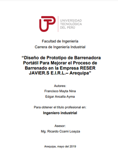 Diseño de prototipo de barrenadora portátil para mejorar el proceso de barrenado en la empresa Reser Javier.S E.I.R.L.- Arequipa