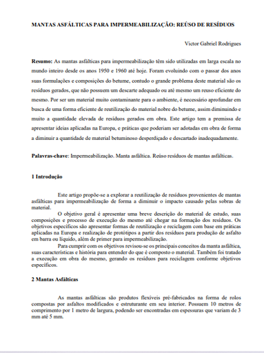 Mantas asfálticas para impermeabilização: reúso de resíduos