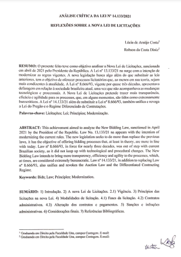Análise Crítica da Lei Nº 14133/2021 Reflexões sobre a Nova Lei de Licitações