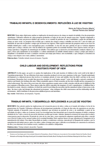 Trabalho infantil e desenvolvimento: reflexões à luz de Vigotski