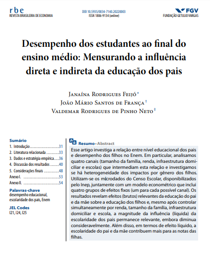 Desempenho dos estudantes ao final do ensino médio: Mensurando a influência direta e indireta da educação dos pais