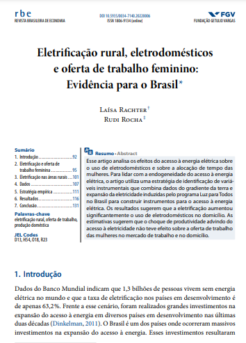 Eletrificação rural, eletrodomésticos e oferta de trabalho feminino: Evidência para o Brasil