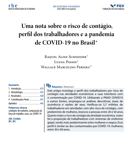 Uma nota sobre o risco de contágio, perfil dos trabalhadores e a pandemia de COVID-19 no Brasil