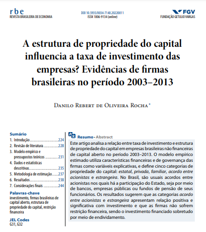 A estrutura de propriedade do capital influencia a taxa de investimento das empresas? Evidências de firmas brasileiras no período 2003–2013