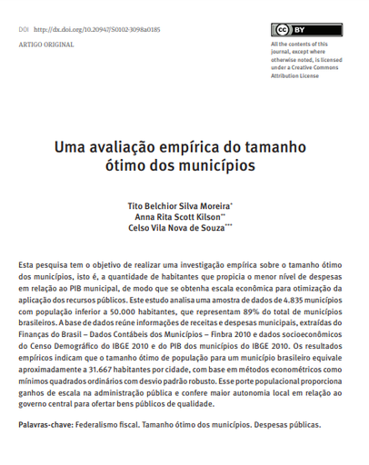 Uma avaliação empírica do tamanho ótimo dos municípios