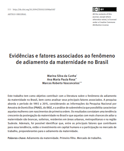Evidências e fatores associados ao fenômeno de adiamento da maternidade no Brasil