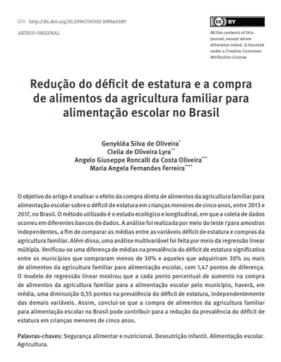 Redução do déficit de estatura e a compra de alimentos da agricultura familiar para alimentação escolar no Brasil