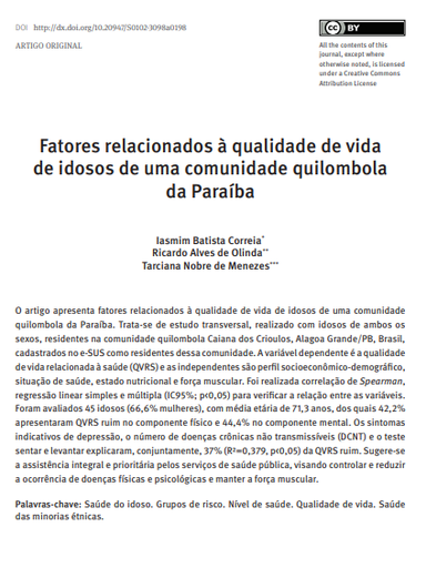 Fatores relacionados à qualidade de vida de idosos de uma comunidade quilombola da Paraíba