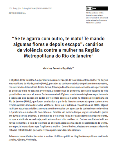 “Se te agarro com outro, te mato! Te mando algumas flores e depois escapo”: cenários da violência contra a mulher na Região Metropolitana do Rio de Janeiro
