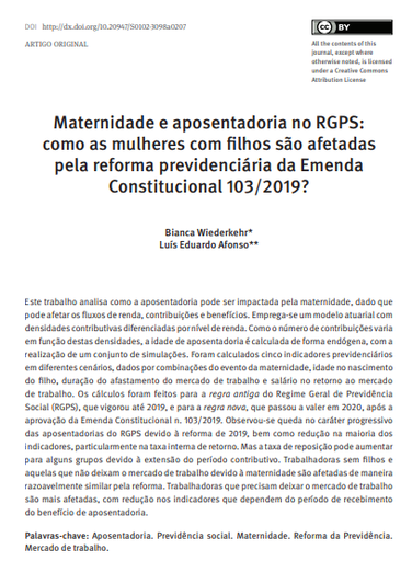 Maternidade e aposentadoria no RGPS: como as mulheres com filhos são afetadas pela reforma previdenciária da Emenda Constitucional 103/2019?