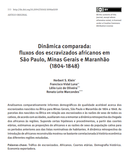 Dinâmica comparada: fluxos dos escravizados africanos em São Paulo, Minas Gerais e Maranhão (1804-1848)