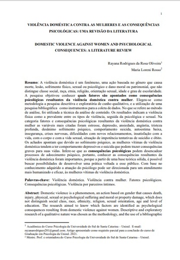 Violência doméstica contra as mulheres e as consequências psicológicas: uma revisão da literatura