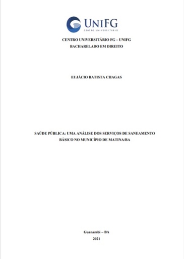 Saúde pública: uma análise dos serviços de saneamento básico no município de Matina/BA